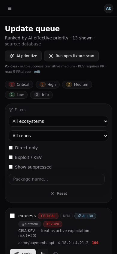 Stackpulse update queue on a mobile viewport